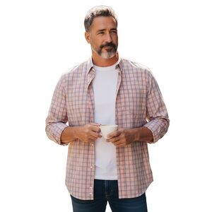 Brooks Brothers Orange & Blue Plaid non iron supima cotton Shirt chest pocket XL